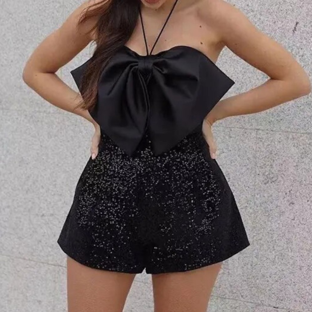 Zara Black Strapless Bow Jumpsuit